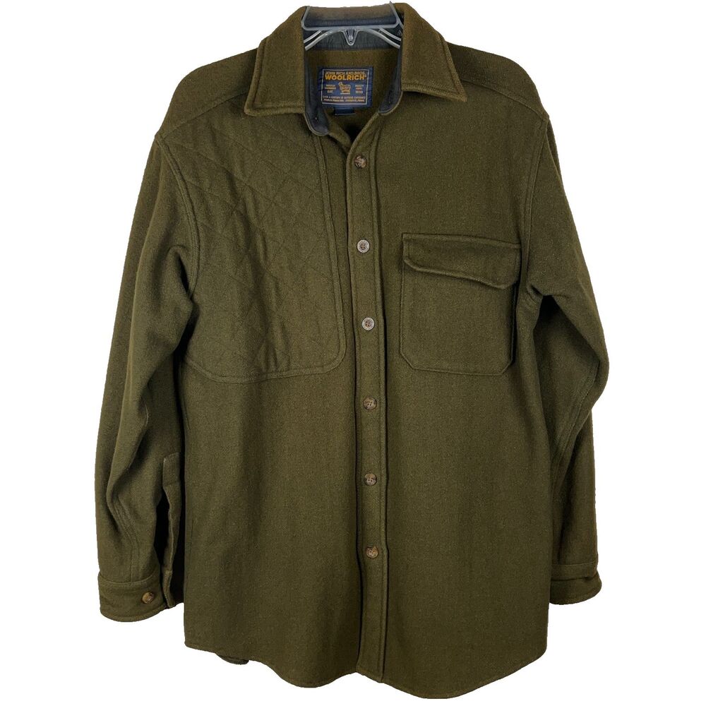 Vtg Woolrich John Rich Bros Men M Wool Shirt Jacket Quilted Shooting Patch Green